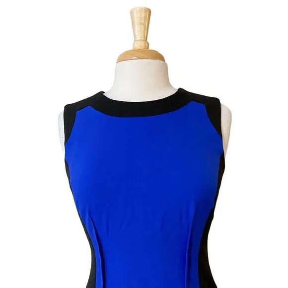 Calvin Klein Dress Size 4 Women's Royal Blue Sleeveless Back Zip Midi Sheath - Picture 4 of 9